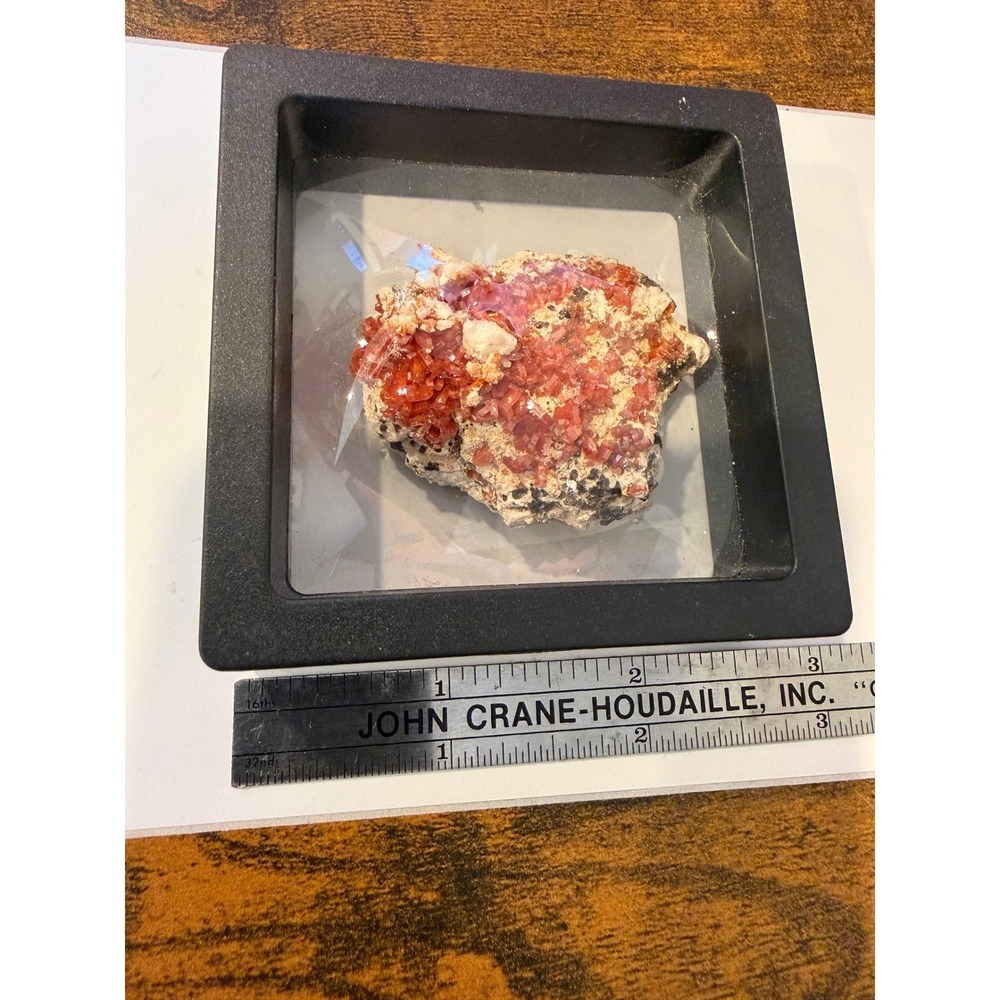 Natural Vanadinite Crystal Specimen Red Orange Mineral Floating Display Case 3D